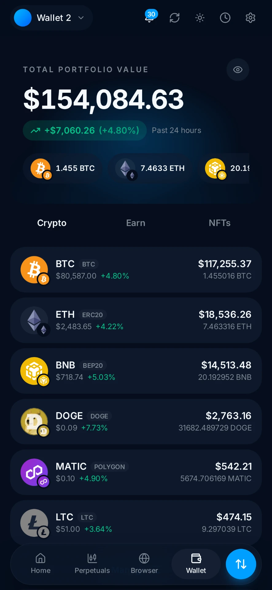 Anonymized client-authorized cryptocurrency wallet balance screenshot shared after an Aegis Financial Forensics blockchain tracing engagement, case reference AFF-007