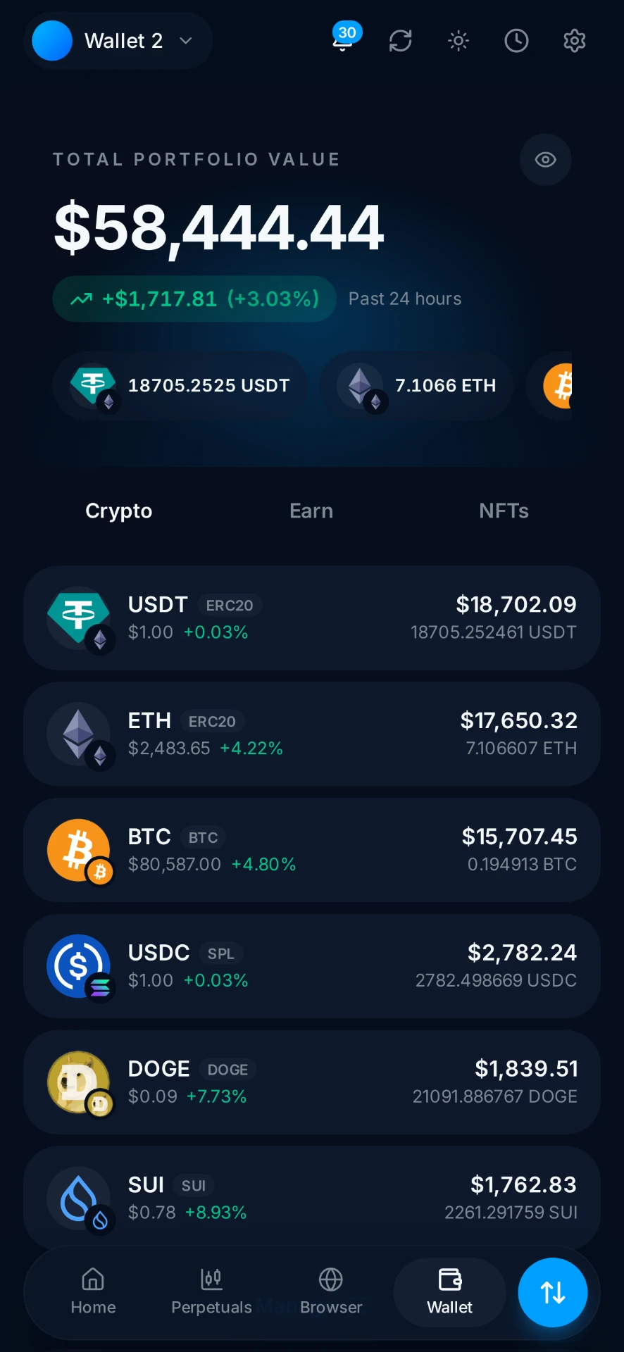 Anonymized client-authorized cryptocurrency wallet balance screenshot shared after an Aegis Financial Forensics blockchain tracing engagement, case reference AFF-008