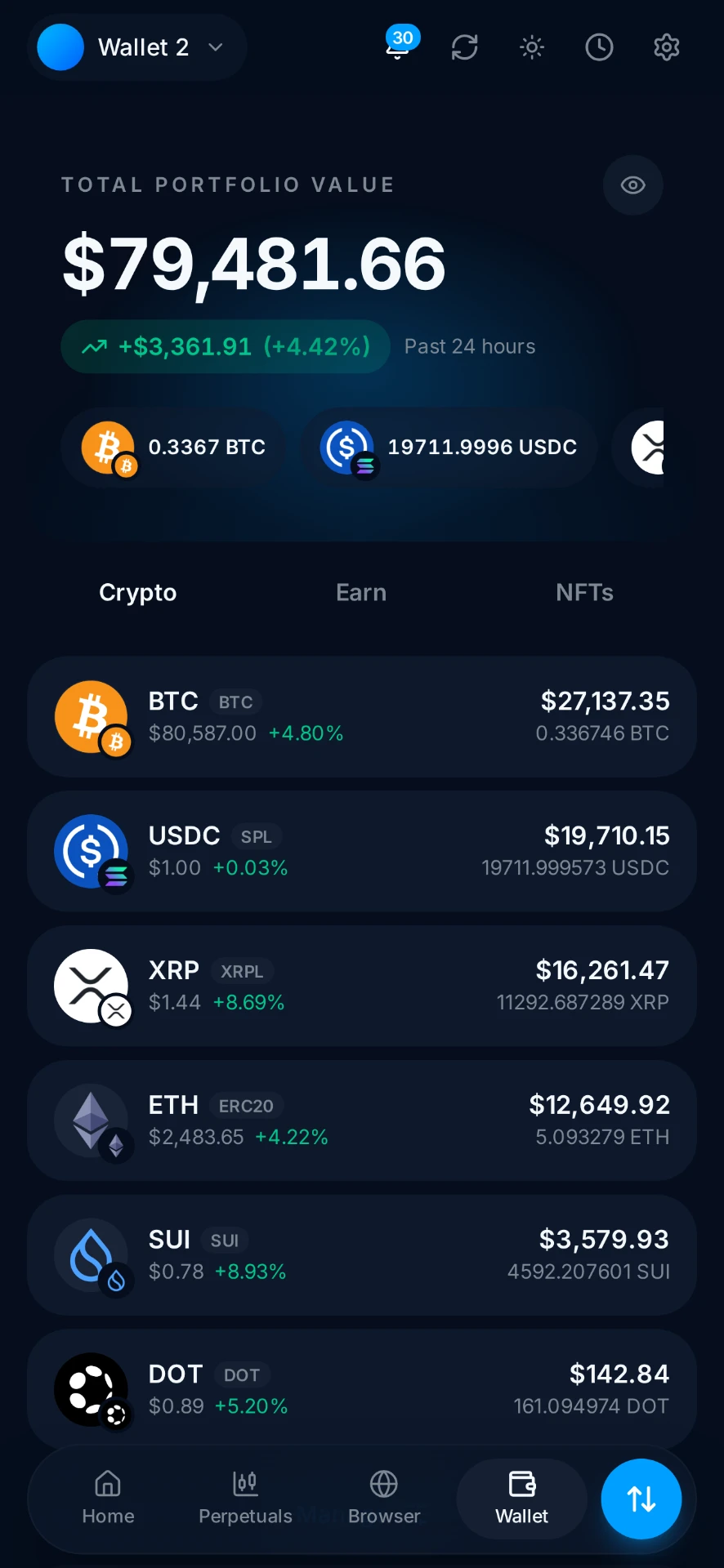 Anonymized client-authorized cryptocurrency wallet balance screenshot shared after an Aegis Financial Forensics blockchain tracing engagement, case reference AFF-002