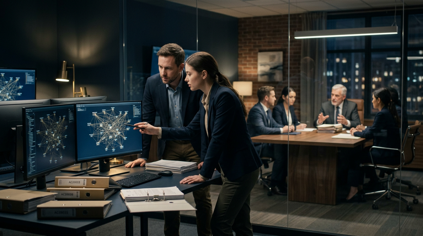 Forensic investigator analyzing blockchain transactions following an address poisoning attack on a digital workstation.