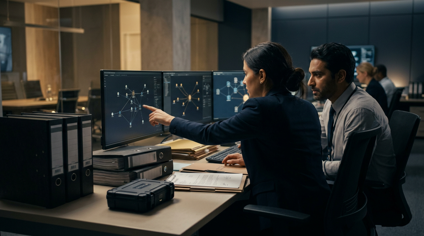 Blockchain forensic analyst tracing stolen cryptocurrency transactions across exchanges and mixers — address poisoning attack