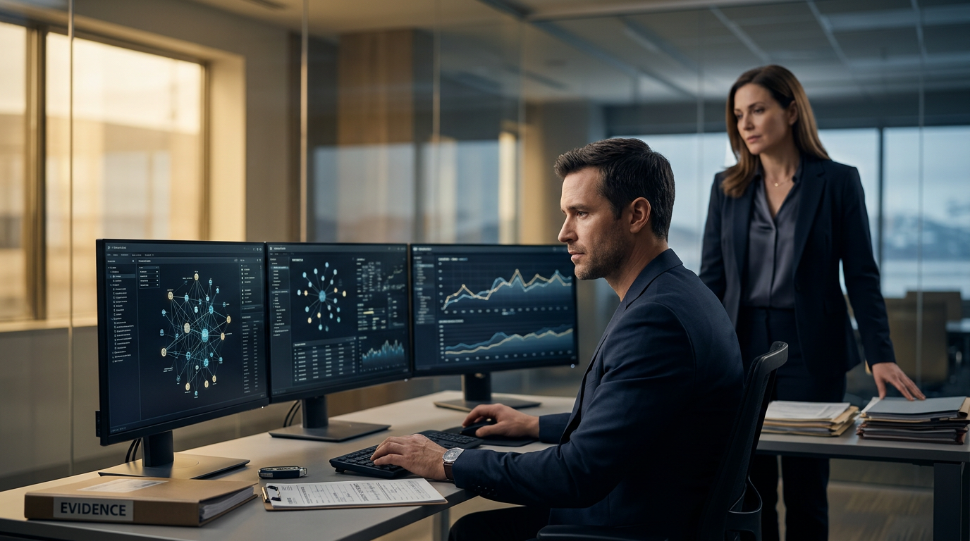 Analyst reviewing Alaska cryptocurrency fraud reporting requirements and blockchain transaction logs. Analyst reviewing Alaska cryptocurrency fraud reporting requirements and blockchain transaction logs.