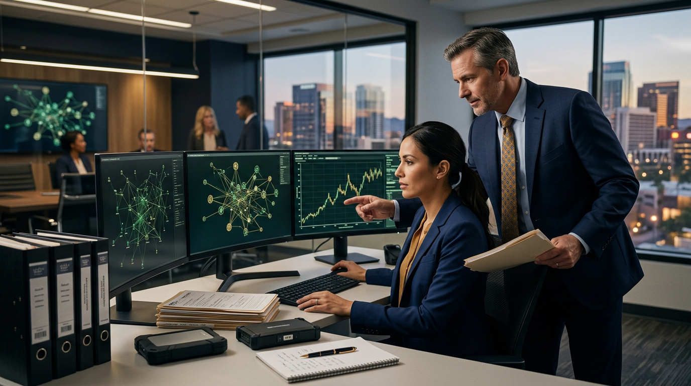 A forensic analyst reviewing digital ledger evidence for Arizona cryptocurrency fraud reporting requirements compliance. A forensic analyst reviewing digital ledger evidence for Arizona cryptocurrency fraud reporting requirements compliance.