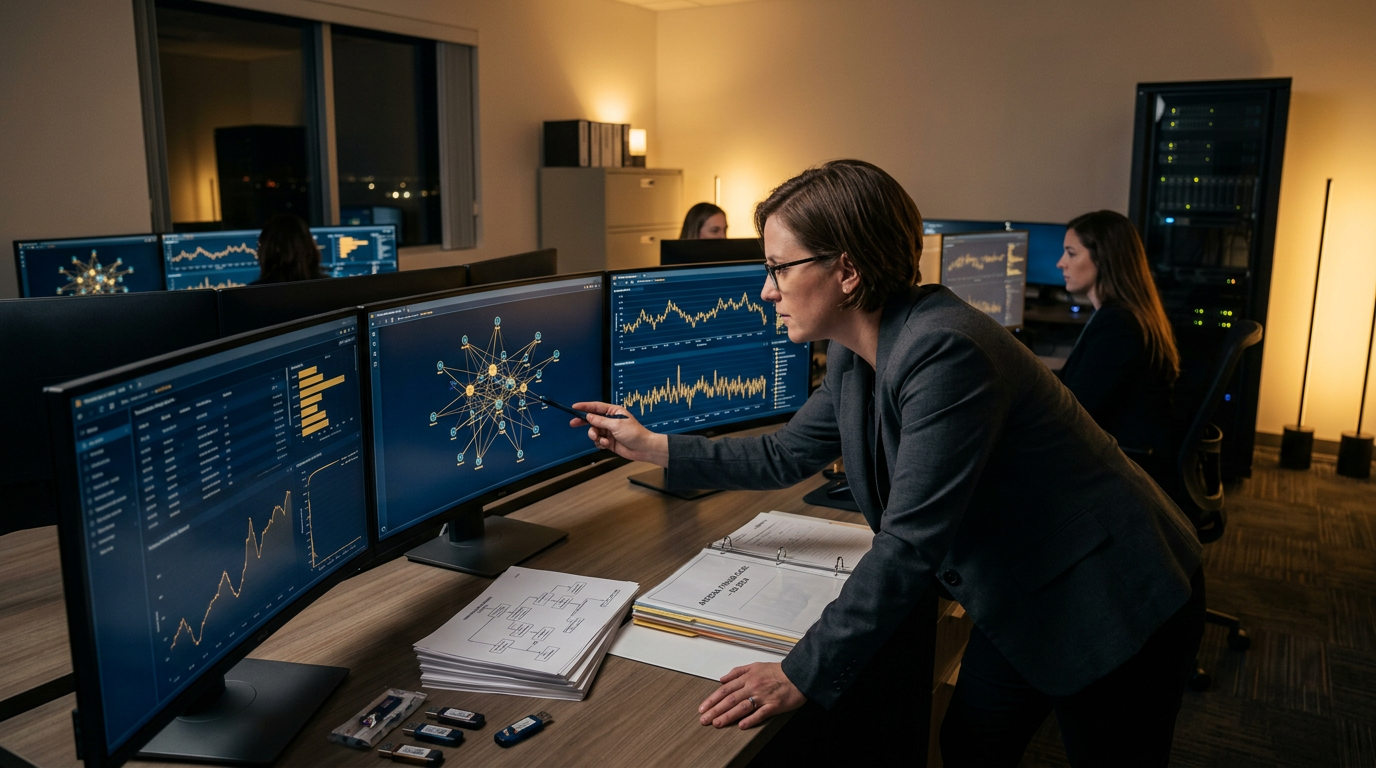 Aegis Financial Forensics analysts collaborating on a cryptocurrency fraud tracing case — Arizona cryptocurrency fraud report Aegis Financial Forensics analysts collaborating on a cryptocurrency fraud tracing case — Arizona cryptocurrency fraud report