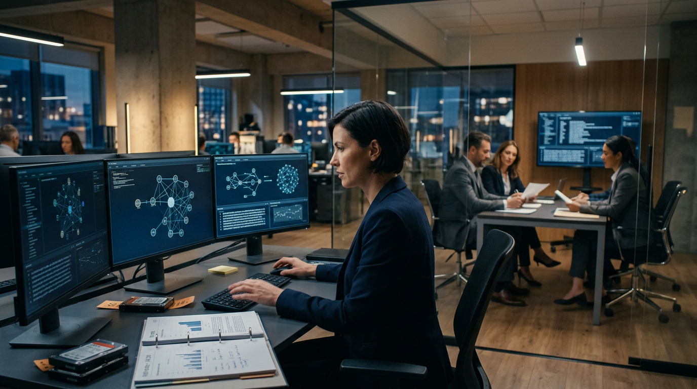 A forensic analyst performing Binance scam reporting and reviewing transaction logs on a secure workstation. A forensic analyst performing Binance scam reporting and reviewing transaction logs on a secure workstation.