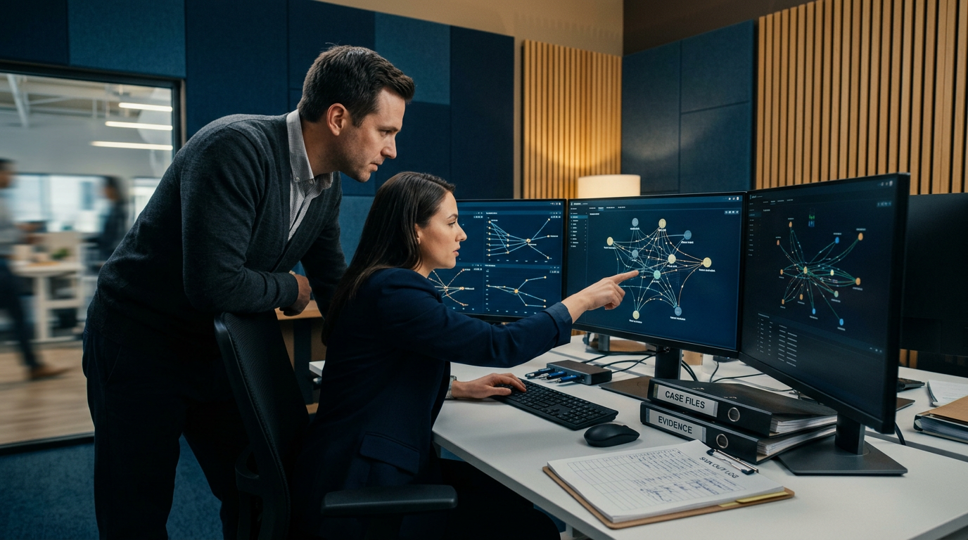 Aegis Financial Forensics analysts collaborating on a cryptocurrency fraud tracing case — blockchain forensics investigation Aegis Financial Forensics analysts collaborating on a cryptocurrency fraud tracing case — blockchain forensics investigation