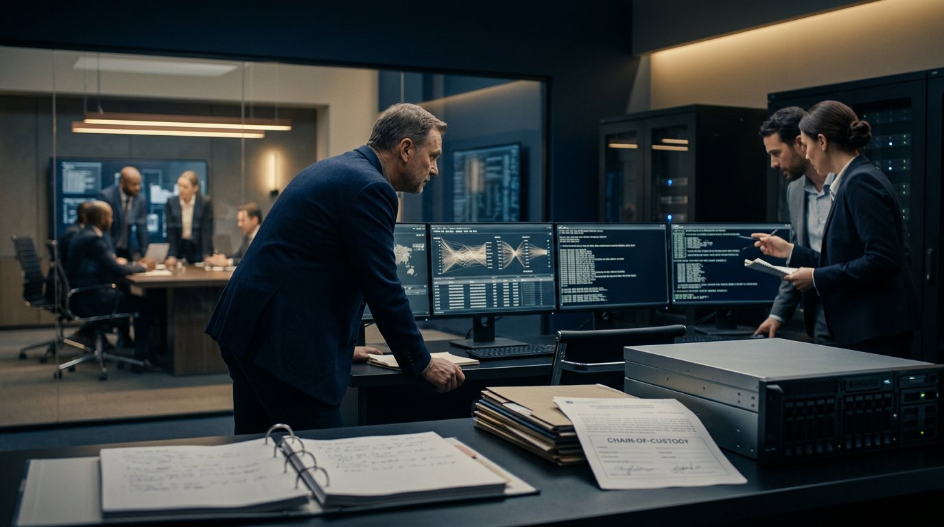A forensic analyst reviewing business email compromise crypto tracking telemetry on screen A forensic analyst reviewing business email compromise crypto tracking telemetry on screen