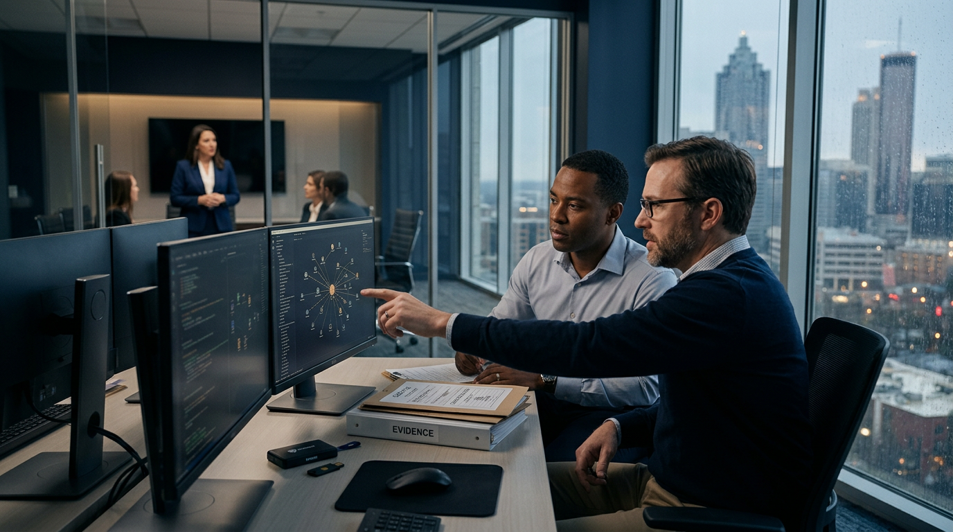 A forensic analyst reviewing digital transaction graphs for a crypto recovery service Atlanta engagement. A forensic analyst reviewing digital transaction graphs for a crypto recovery service Atlanta engagement.