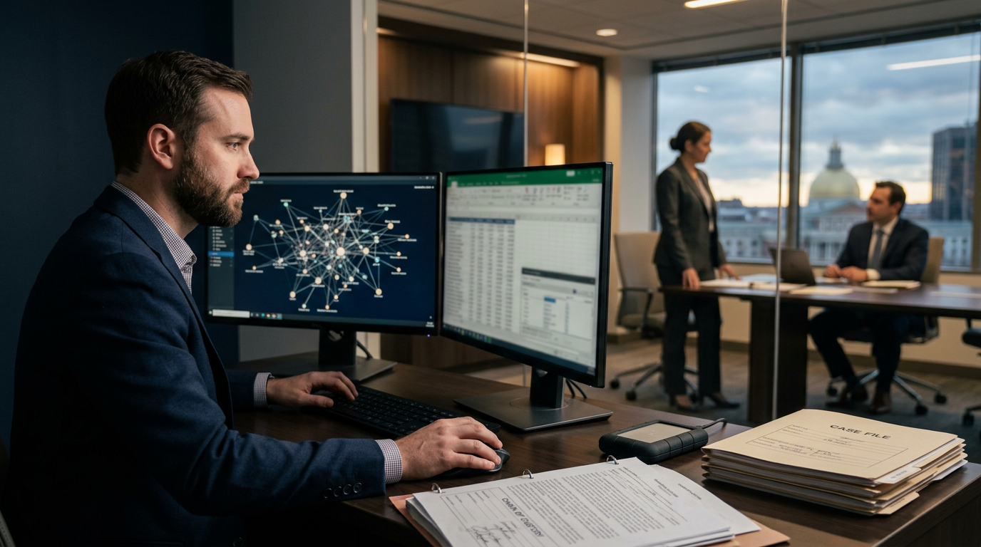 Forensic expert evaluating blockchain cluster maps for a crypto recovery service Boston investigation. Forensic expert evaluating blockchain cluster maps for a crypto recovery service Boston investigation.