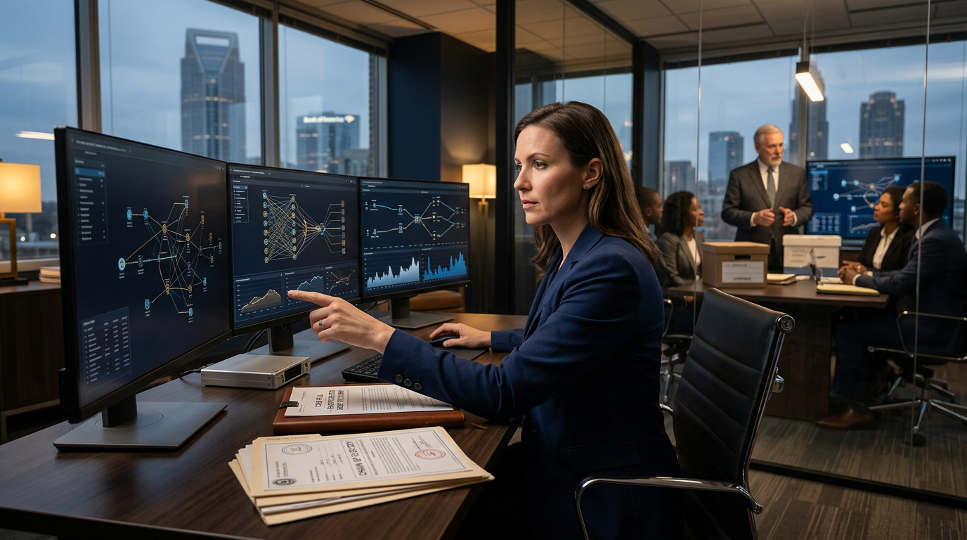 Forensic investigator analyzing blockchain transactions for a crypto recovery service Charlotte investigation. Forensic investigator analyzing blockchain transactions for a crypto recovery service Charlotte investigation.