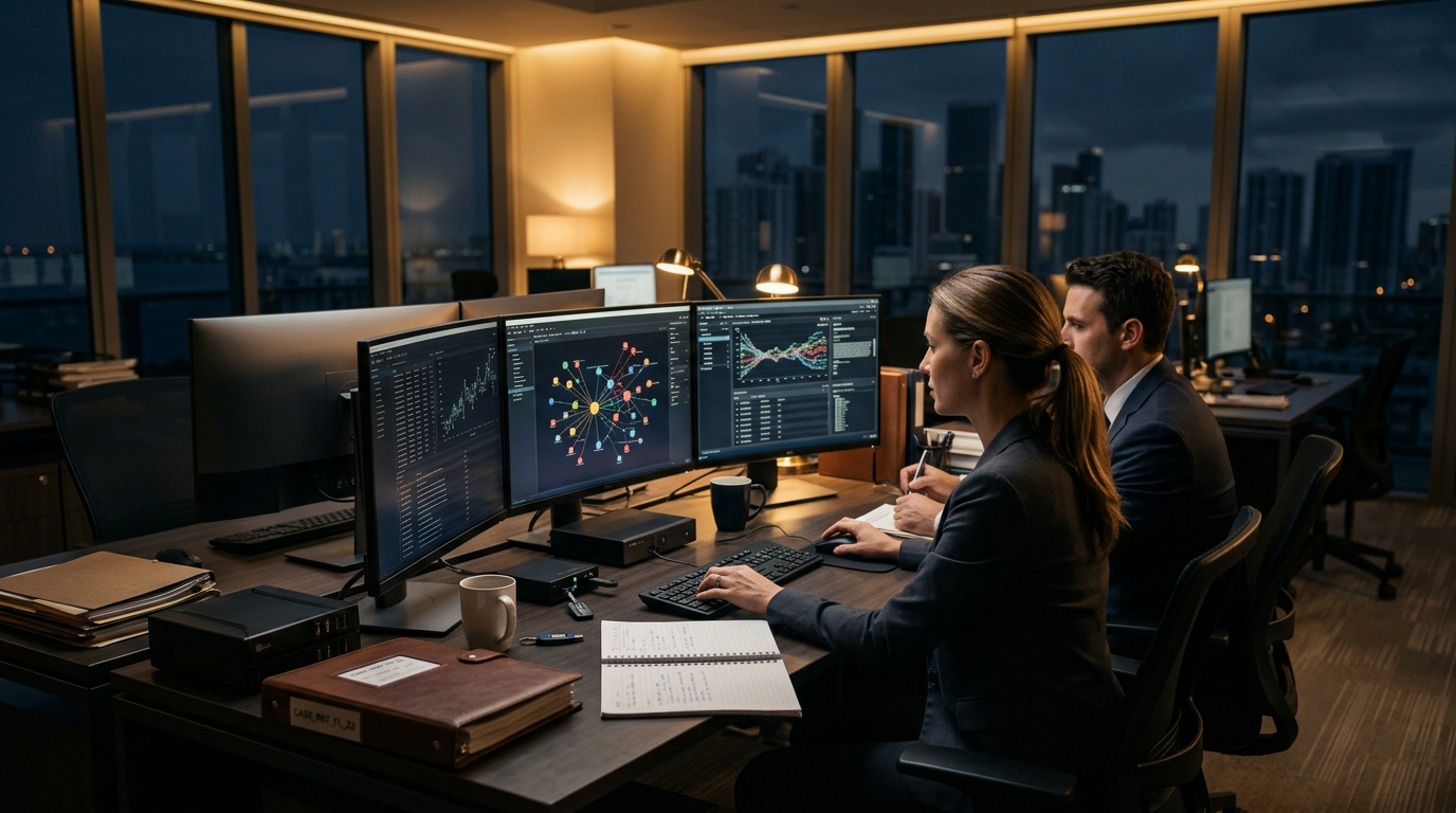 Investment scam and pig butchering fraud investigation on a blockchain forensics workstation — crypto recovery service Miami 