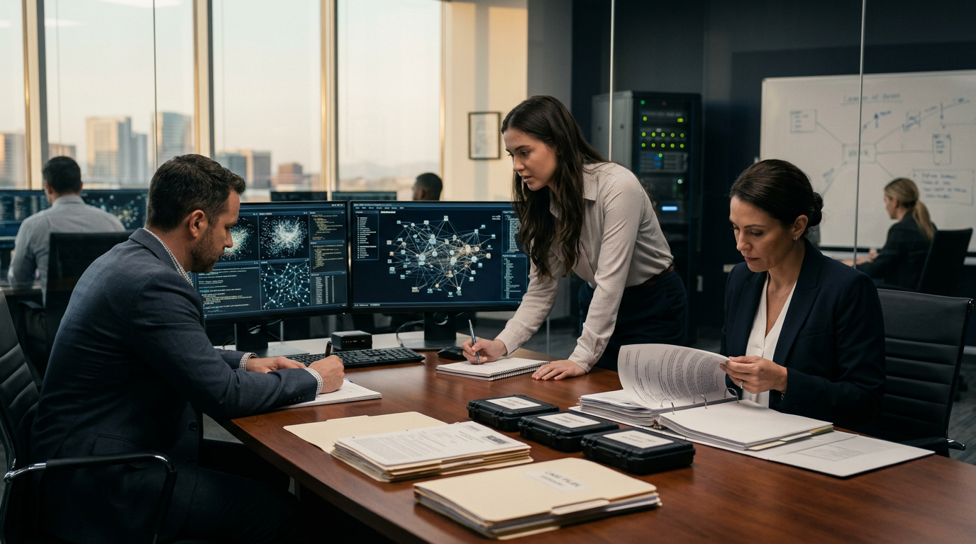 Aegis Financial Forensics analysts collaborating on a cryptocurrency fraud tracing case — crypto recovery service Phoenix inv Aegis Financial Forensics analysts collaborating on a cryptocurrency fraud tracing case — crypto recovery service Phoenix inv