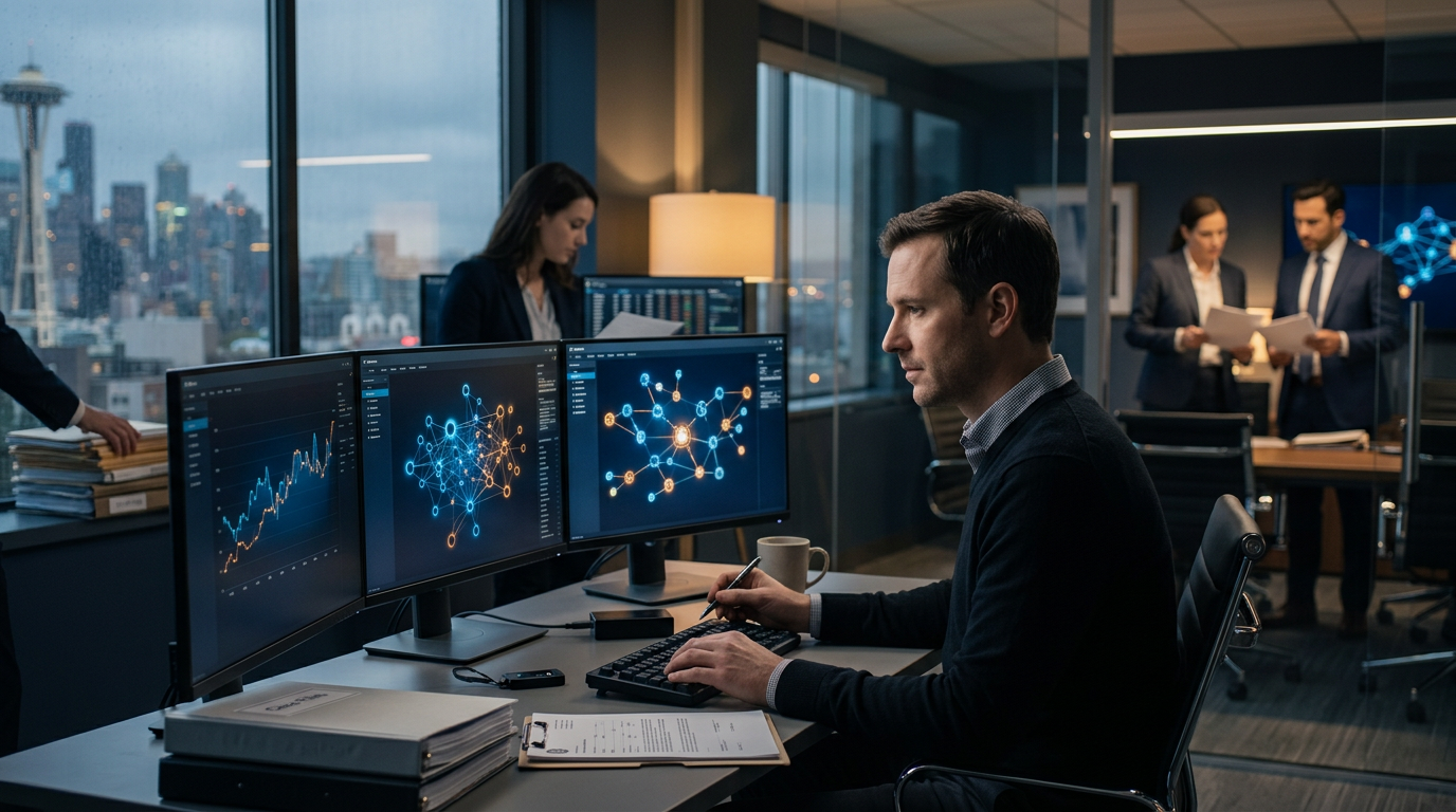 A forensic analyst evaluating blockchain trace data for a crypto recovery service Seattle engagement. A forensic analyst evaluating blockchain trace data for a crypto recovery service Seattle engagement.
