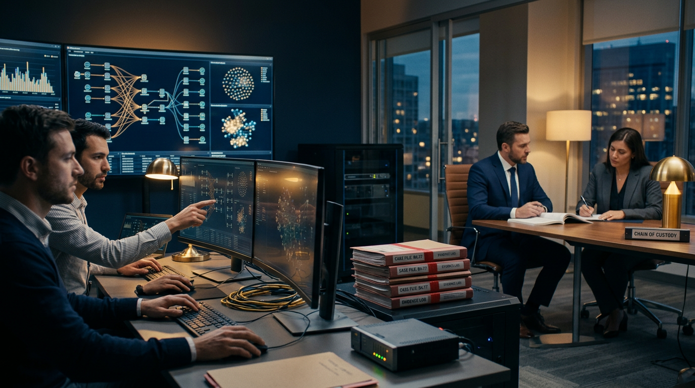 Forensic analyst examining crypto scam recovery fee fraud data on double-victimization tactics.