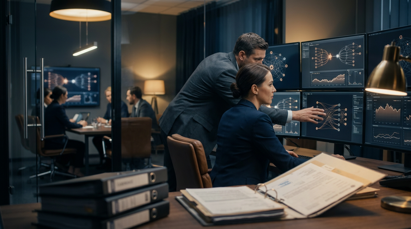 A forensic analyst reviewing smart contract code from a crypto wallet drainer on dual monitors. A forensic analyst reviewing smart contract code from a crypto wallet drainer on dual monitors.