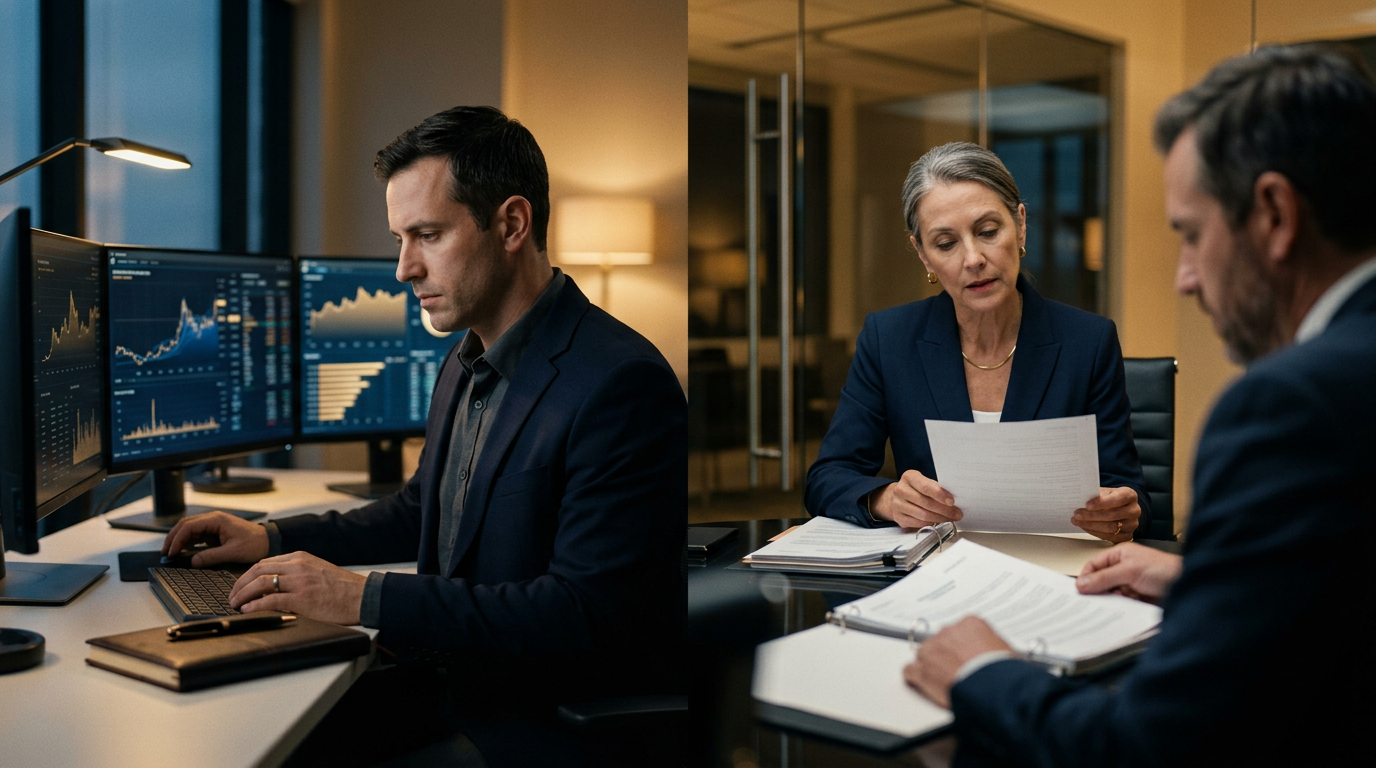Legal document comparing an exchange freeze request vs court freezing order on a desk near a computer. Legal document comparing an exchange freeze request vs court freezing order on a desk near a computer.