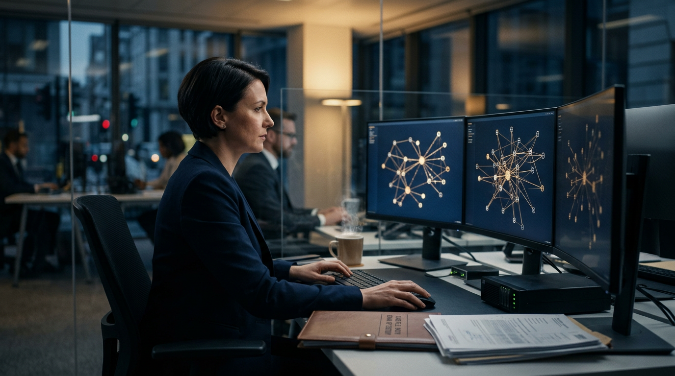 Forensic investigator analyzing a fake crypto exchange withdrawal fee transaction trace on a dual monitor screen Forensic investigator analyzing a fake crypto exchange withdrawal fee transaction trace on a dual monitor screen