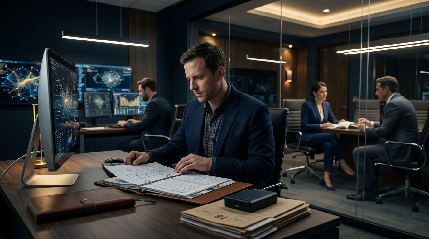 Forensic analyst examining transaction data from a fake crypto investment platform on dual monitors. Forensic analyst examining transaction data from a fake crypto investment platform on dual monitors.