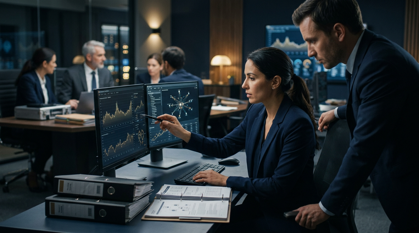 A forensic analyst reviewing MetaMask scam reporting evidence logs and wallet transaction hashes on a digital display. A forensic analyst reviewing MetaMask scam reporting evidence logs and wallet transaction hashes on a digital display.