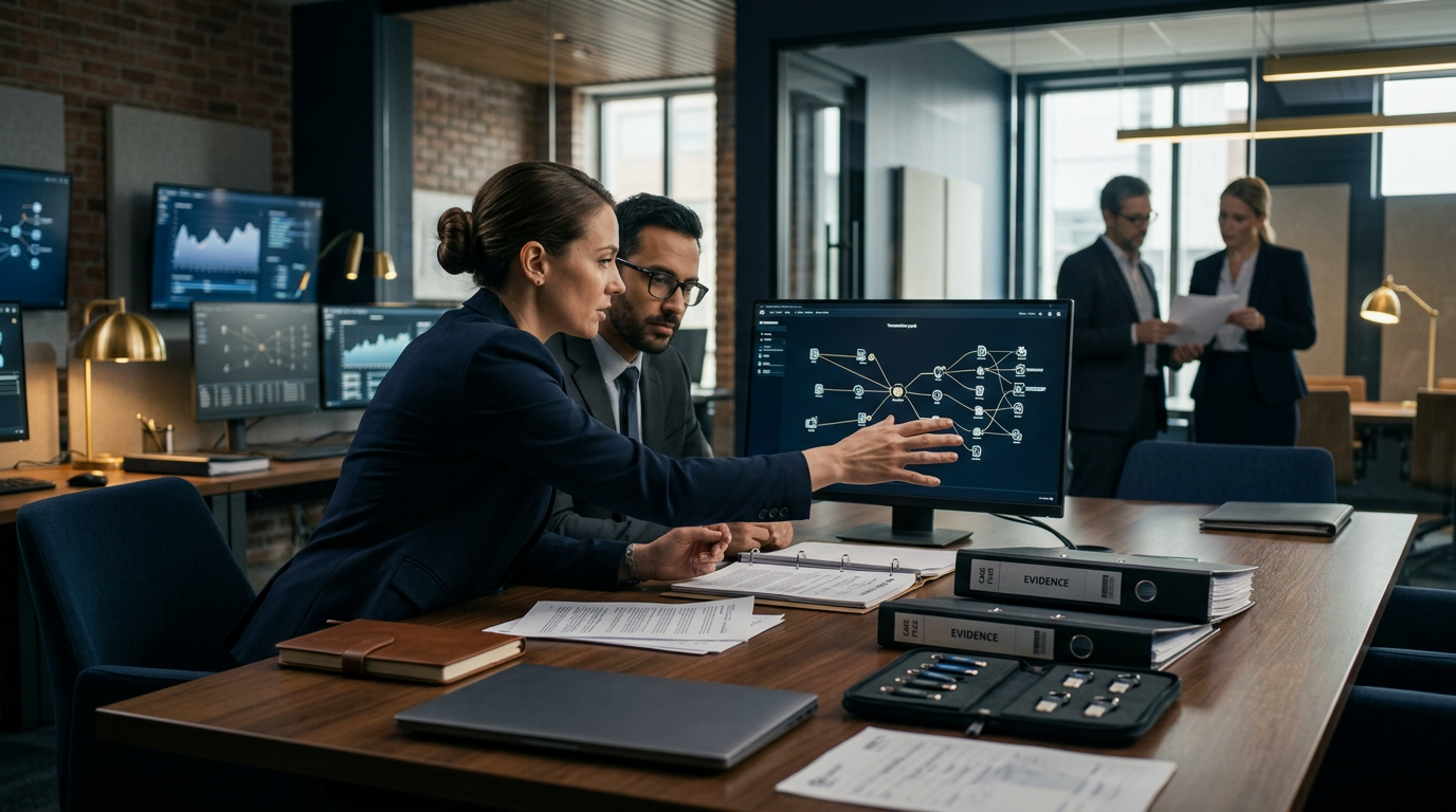 Investigator reviewing New Jersey cryptocurrency fraud reporting requirements documentation on a digital screen. Investigator reviewing New Jersey cryptocurrency fraud reporting requirements documentation on a digital screen.