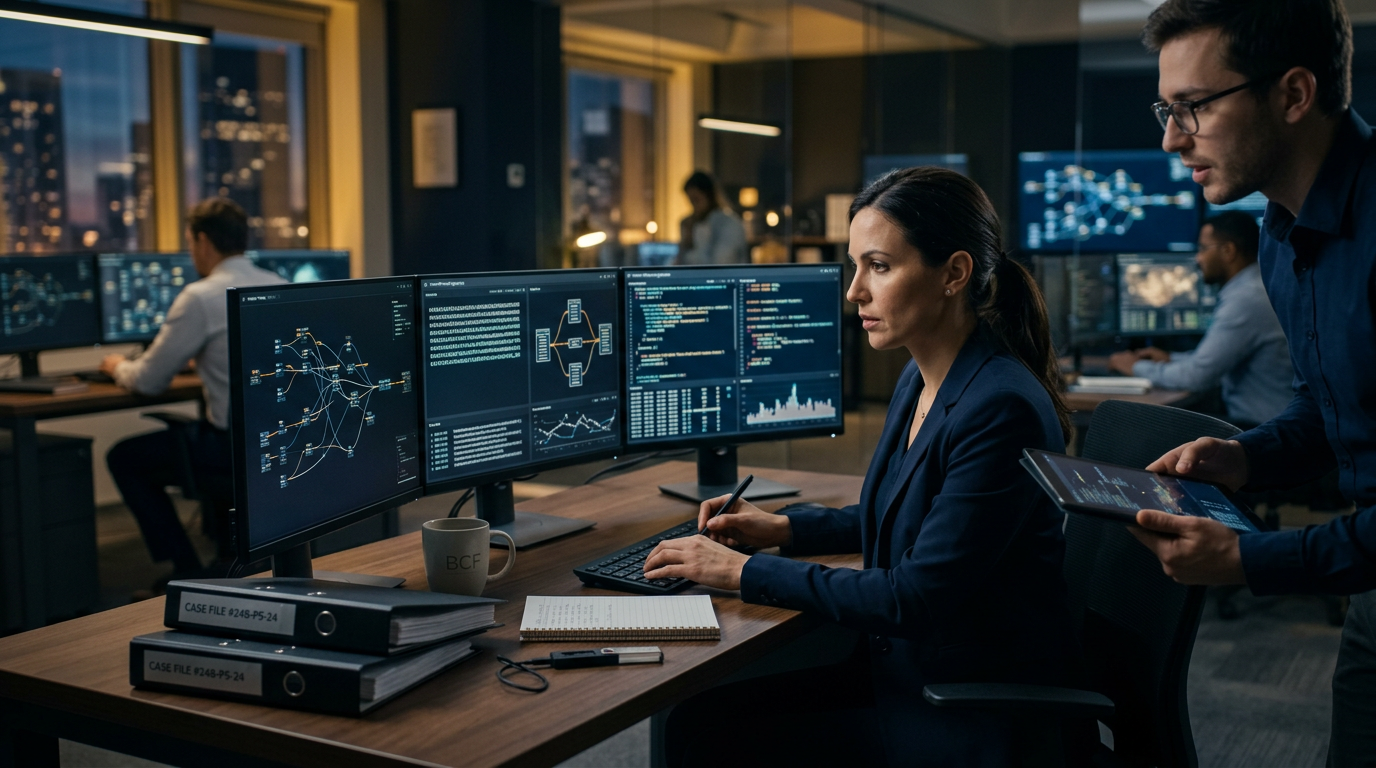 Forensic investigator examining wallet transaction logs following a phishing signature attack.