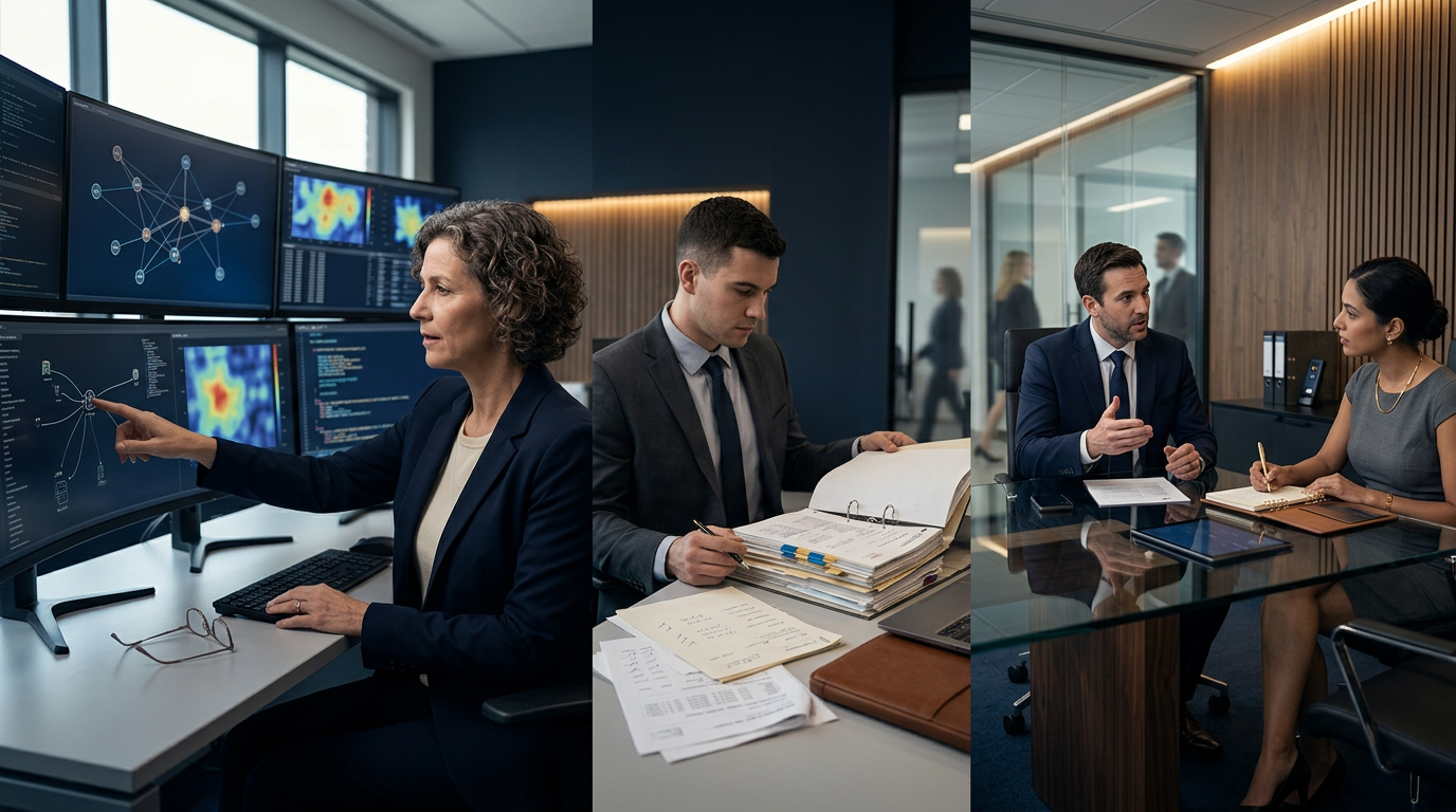Forensic analysts evaluating ransomware payment statistics 1970 on digital screens in a cybersecurity legal office. Forensic analysts evaluating ransomware payment statistics 1970 on digital screens in a cybersecurity legal office.