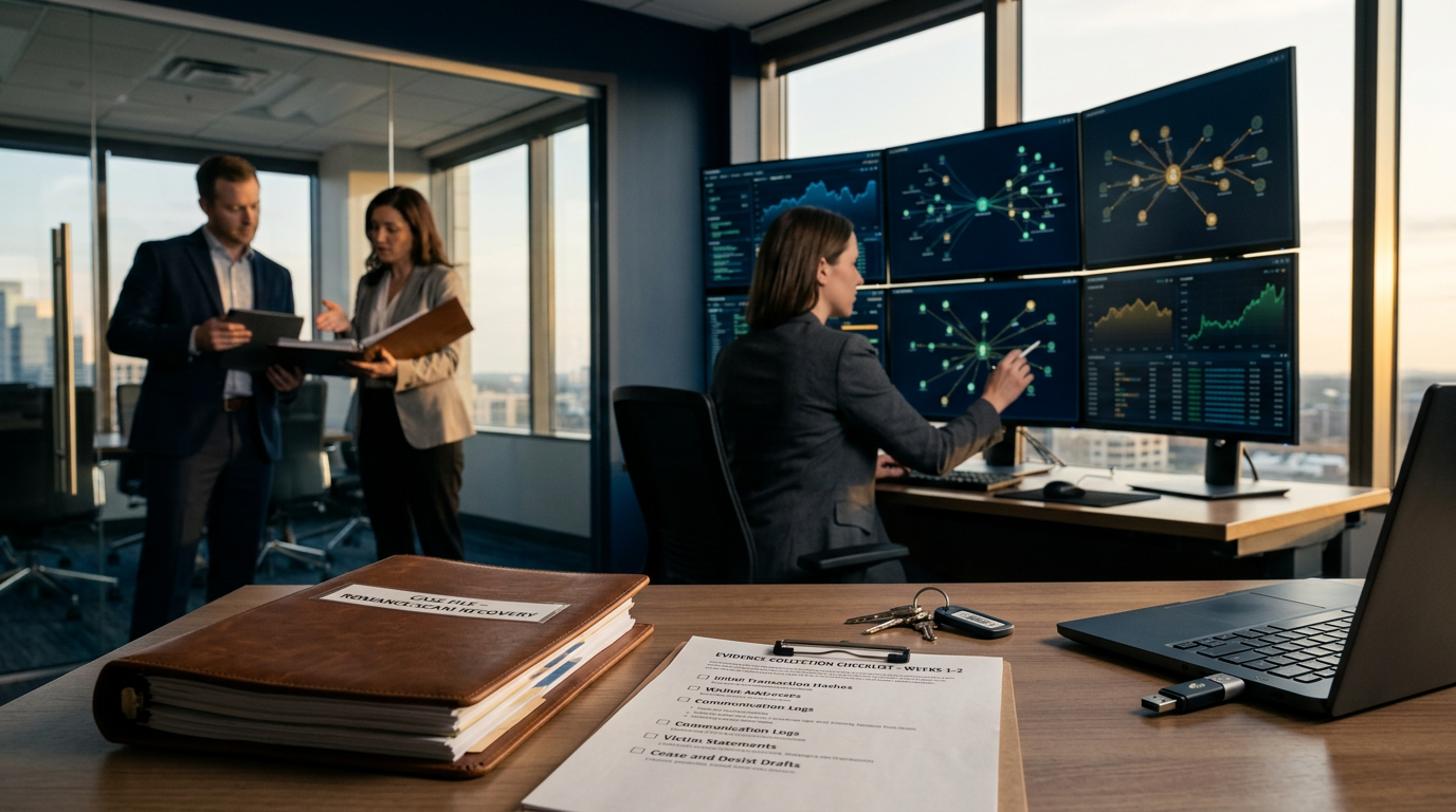 Financial forensic analyst evaluating blockchain transaction data for romance scam recovery evidence. Financial forensic analyst evaluating blockchain transaction data for romance scam recovery evidence.