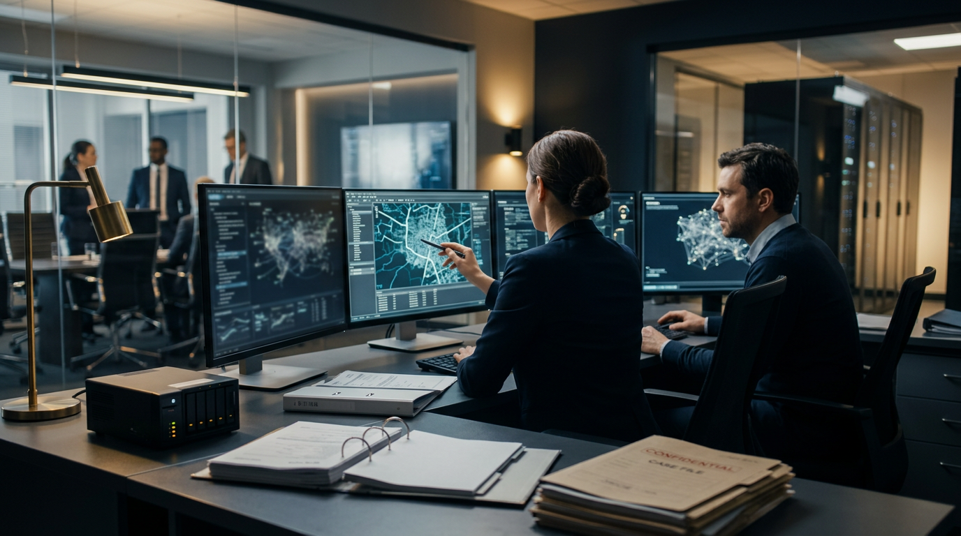 Aegis Financial Forensics analysts collaborating on a cryptocurrency fraud tracing case — Telegram scam reporting investigati Aegis Financial Forensics analysts collaborating on a cryptocurrency fraud tracing case — Telegram scam reporting investigati