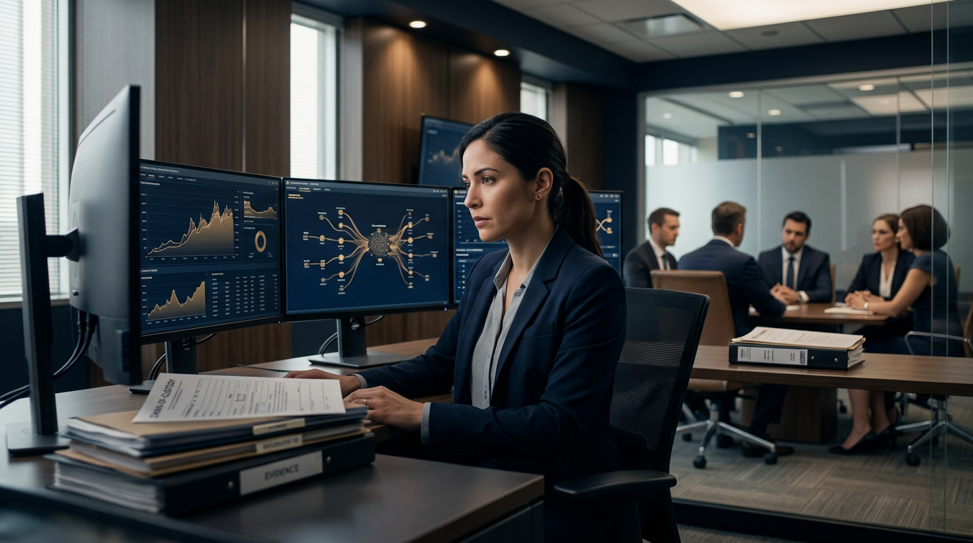 Legal expert reviewing Texas cryptocurrency fraud reporting requirements documents beside a digital forensic blockchain trace Legal expert reviewing Texas cryptocurrency fraud reporting requirements documents beside a digital forensic blockchain trace