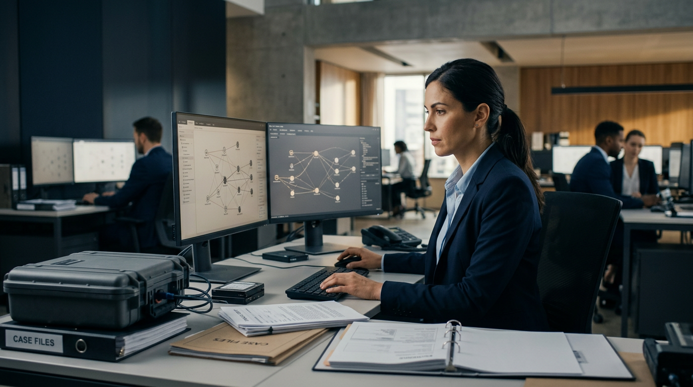 A forensic analyst reviewing Tornado Cash traced funds on a multi-monitor blockchain analytics dashboard. A forensic analyst reviewing Tornado Cash traced funds on a multi-monitor blockchain analytics dashboard.