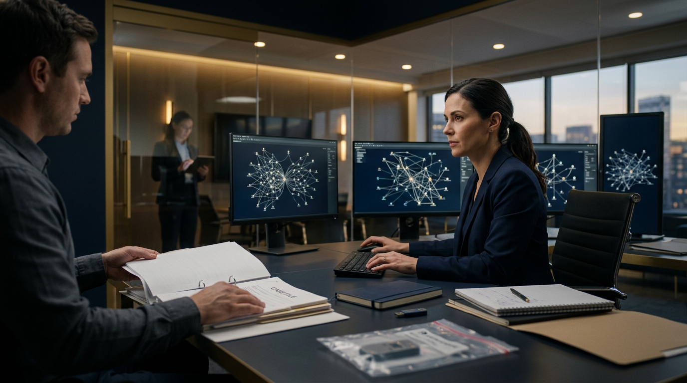 A forensic analyst reviewing blockchain node data to trace stolen ethereum across decentralized bridges. A forensic analyst reviewing blockchain node data to trace stolen ethereum across decentralized bridges.