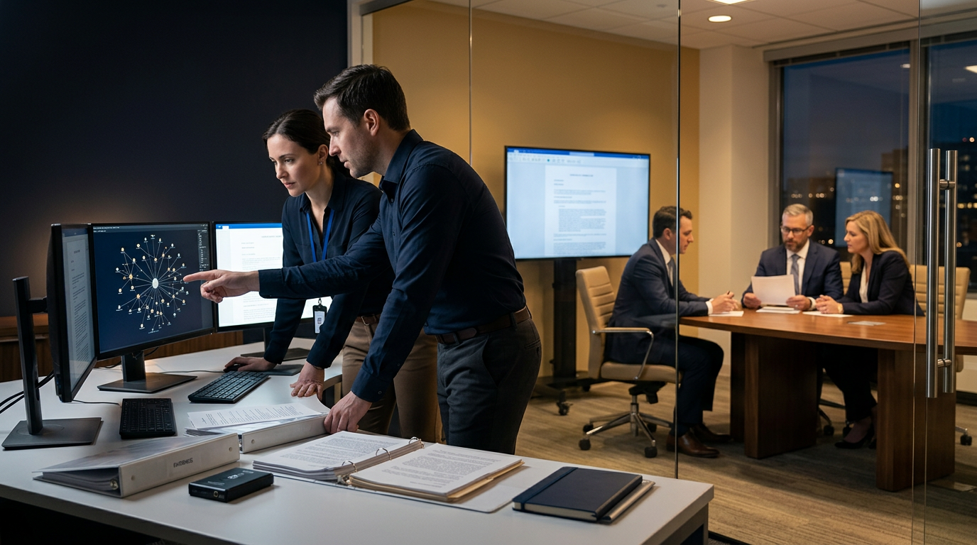Legal team reviewing Washington cryptocurrency fraud reporting requirements on screens displaying digital asset transactions. Legal team reviewing Washington cryptocurrency fraud reporting requirements on screens displaying digital asset transactions.