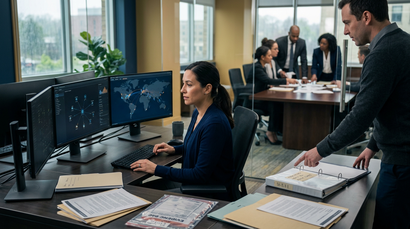 Aegis Financial Forensics analysts collaborating on a cryptocurrency fraud tracing case — Wisconsin cryptocurrency fraud repo Aegis Financial Forensics analysts collaborating on a cryptocurrency fraud tracing case — Wisconsin cryptocurrency fraud repo