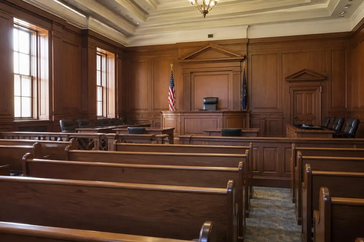 Wood-panelled US courtroom interior where Aegis Financial Forensics blockchain reports support civil cryptocurrency recovery claims