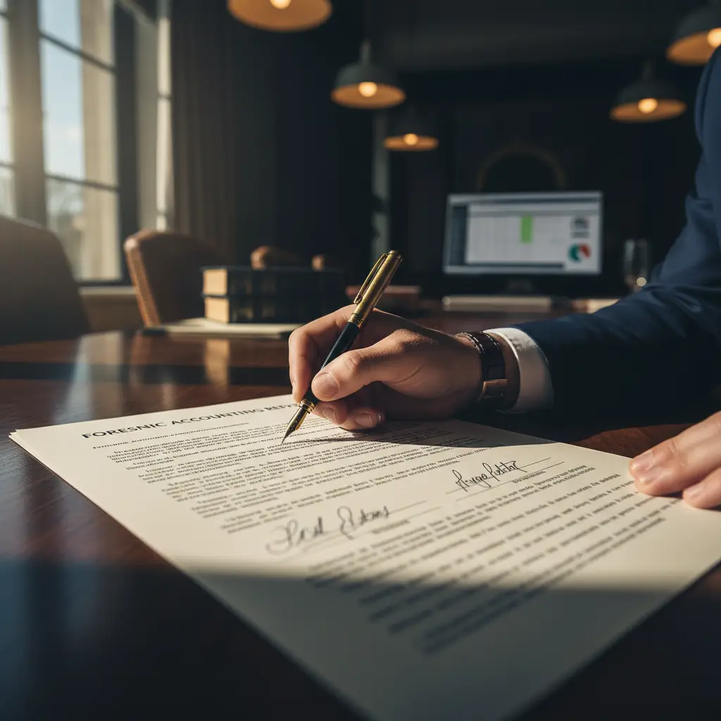 Client signing the engagement documents that open a blockchain forensic investigation