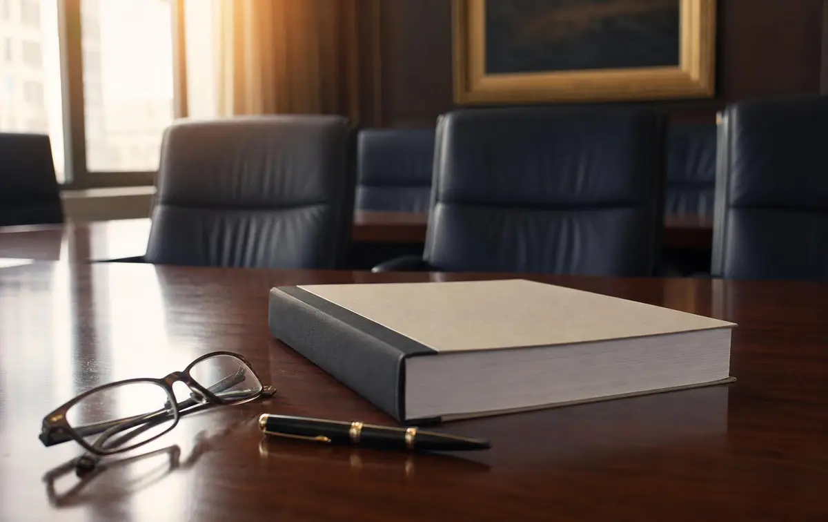 Bound expert witness forensic report and case exhibits on a counsel's desk, prepared for litigation with documented chain of custody